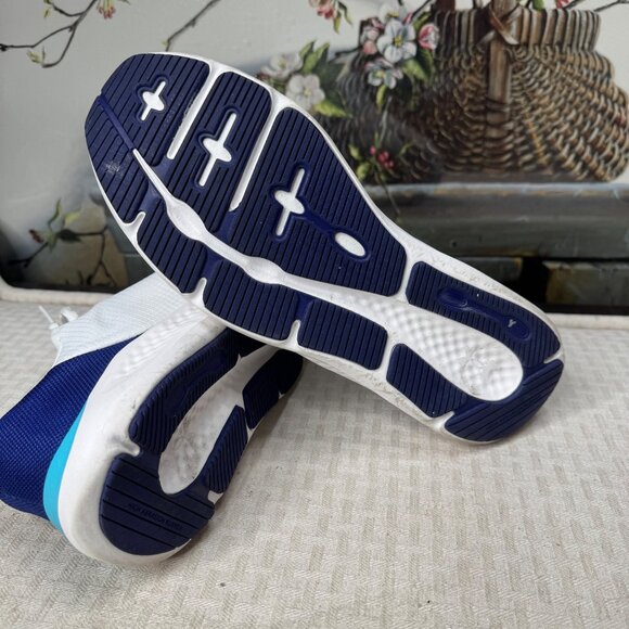 Mens Size 11 Under Armour Charged Pursuit 3 White & Blue Running Shoes - Picture 7 of 8